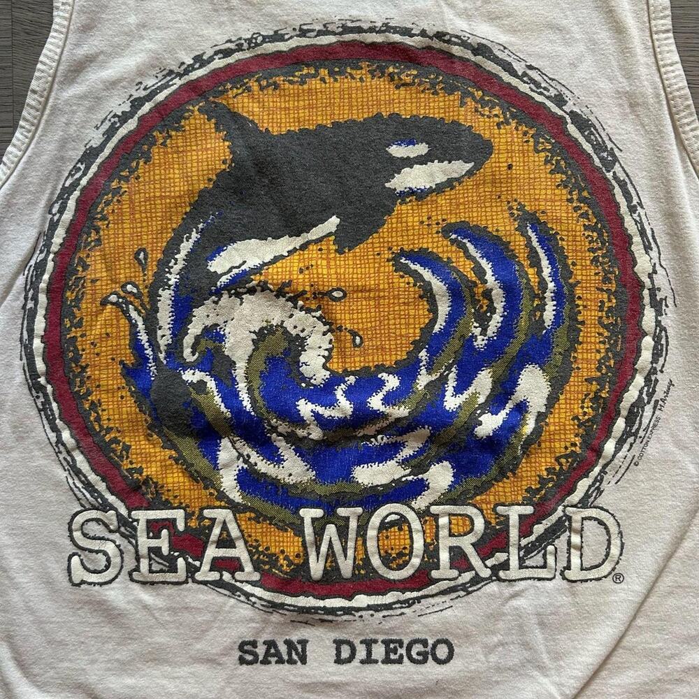 Vintage 80s Sea World San Diego Orca Shamu Single Stitch Tank Top White